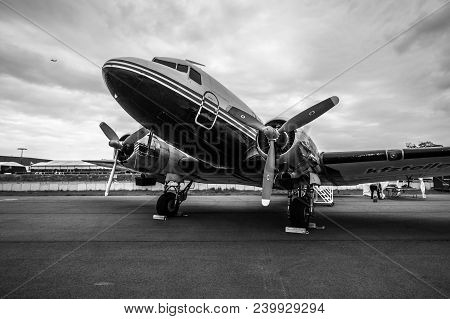 Berlin, Germany - April 25, 2018: Soviet Cargo Or Passenger Aircraft And Light Bomber Lisunov Li-2. 