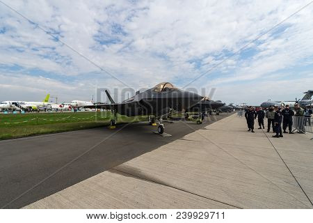 Berlin, Germany - April 25, 2018: Stealth Multirole Fighter Lockheed Martin F-35 Lightning Ii. Us Ai