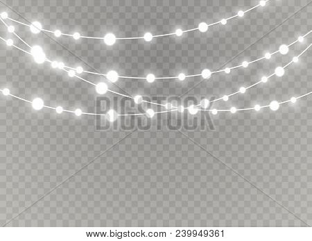 Christmas Lights Isolated Realistic Design Elements. Glowing Lights For Xmas Holiday Greeting Card D