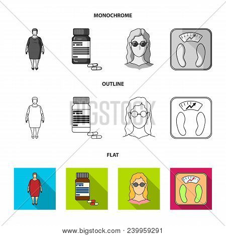 Full Woman, A Girl With Glasses, A Scales With Exquisite Result. Diabeth Set Collection Icons In Fla