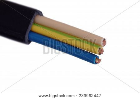 Three Core Pvc Cable Isolated On White.