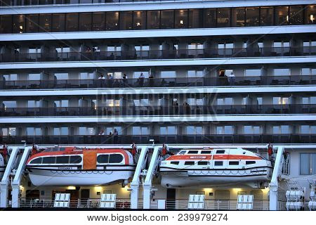Velsen, The Netherlands - May 8th 2018: Ms Zuiderdam Operated By Holland America Line On North Sea C