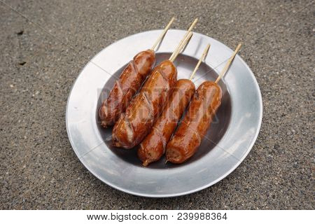 Close Up Thai Sasuage Stick Is The Thai Favorite Street Food