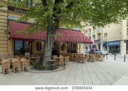 Budapest, Hungary - April 17, 2018: Exterior Design Of The Cafe.