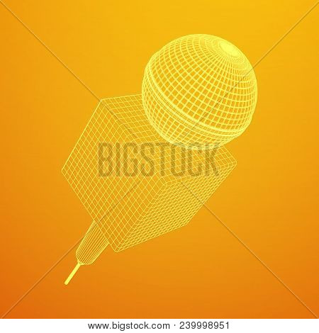 Microphone Vector. Wireframe Low Poly Mesh News Illustration. News On Tv And Radio. Interview.