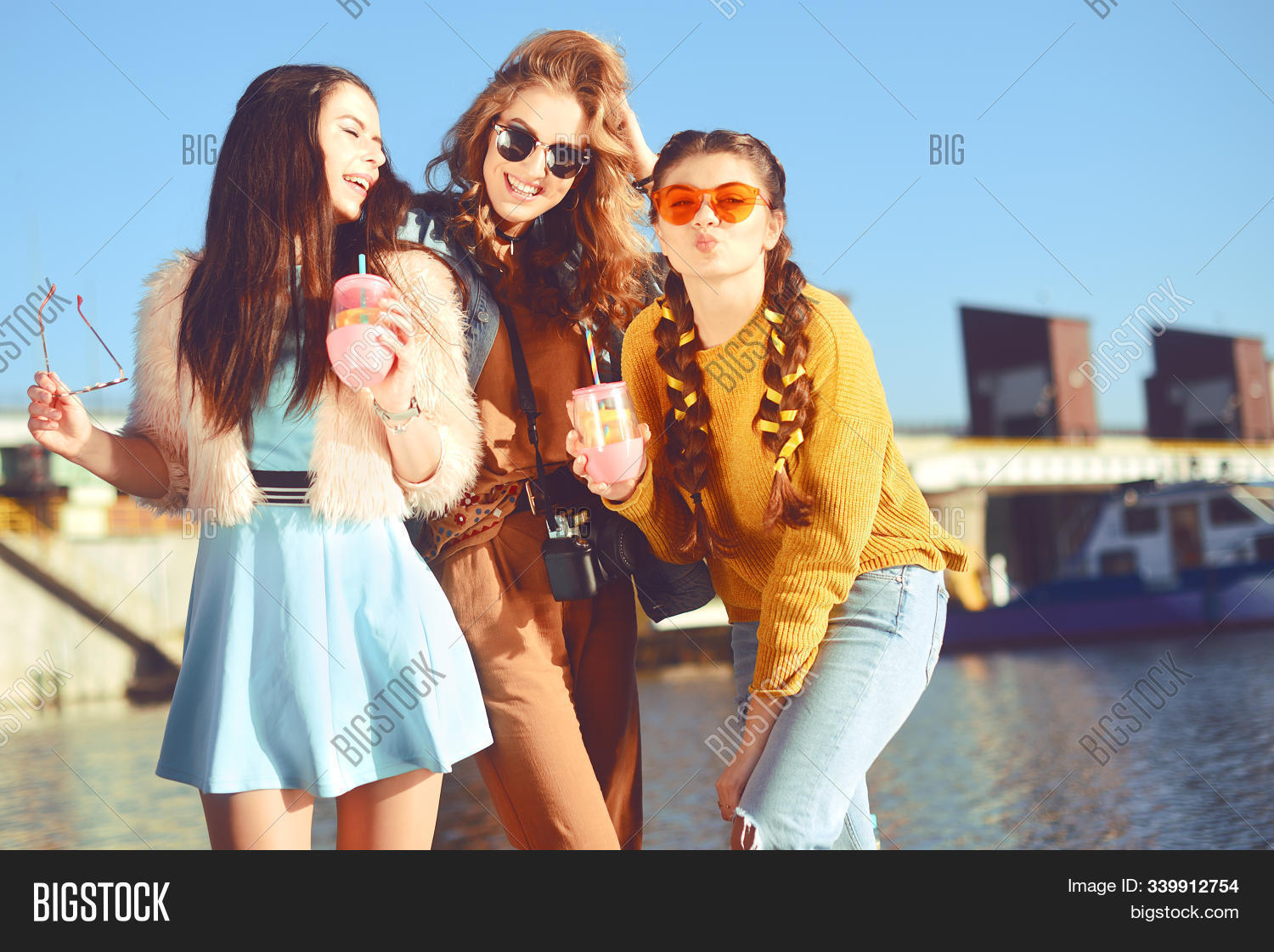 Get Wallpaper Three Girls Near River Image Photo Free Trial Bigstock Desktop Wallpaper Free
