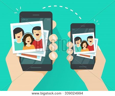 Photo Pictures Upload Or Sharing Or Transferring Wirelessly Between Two Connected Mobile Phones Or C