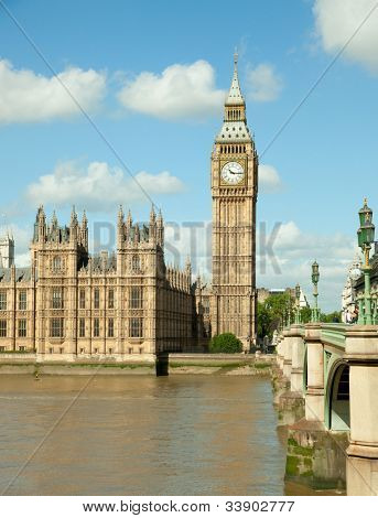 Huis van het Parlement met Big Ben toren in Londen Brits standpunt van thema's river