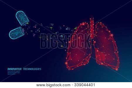 3d Human Lungs Medicine Treatment Concept. Respiratory Virus Infection Cancep Danger. Pill Capsule D