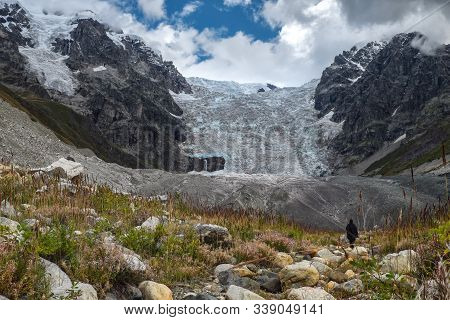 Amazing View To Full Lardaad Glacier Icefall In Mountains Of Svaneti Georgia