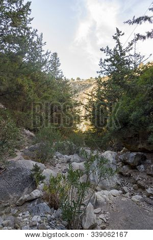 Path In Avakas Gorge, Hiking In The Gorge On An Autumn Day.