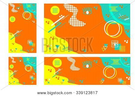 Memphis Style Design Of Different Standard Sizes Template Background Set. Instagram Stories, Web Ban