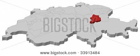 Mapa Švýcarska, zdůraznila Glarus