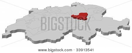 Mapa Švýcarska, Schwyz zvýrazněny