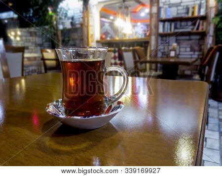 Traditional Black Turkish Tea In Glass Armud.