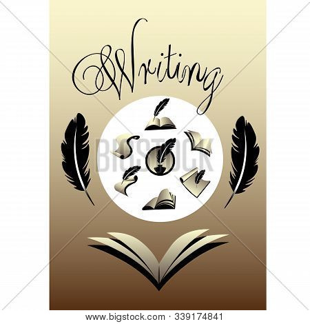 Seven Retro Writing Icons, Vintage Ink Pen And Sepia Notebook