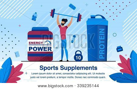 Sports Nutrition Supplements For Energy Revival And Physical Power Growth Trendy Flat Vector Adverti