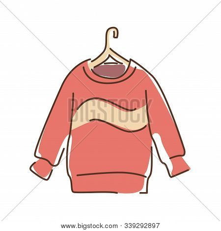 Pullover Color Line Icon. A Piece Of Woollen Clothing That Covers The Upper Part Of Body And Arms. P