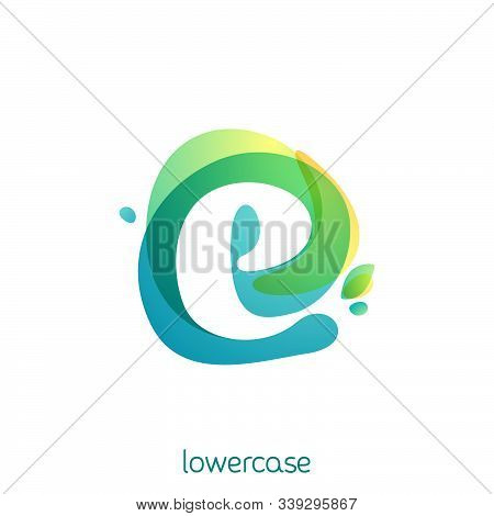 Ecology Lowercase Letter E Logo. Overlapping Watercolor Font With Green Leaves. Vector Green Templat