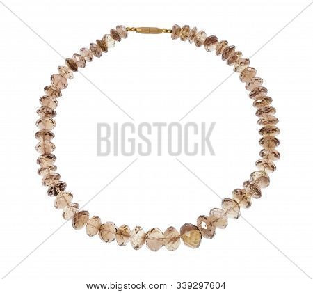 Top View Of Necklace From Faceted Smoky Quartz Gemsones Isolated On White Background
