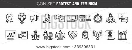 Feminism Thin Line Icons Set: Womens Rights, Girl Power, Gender Equality, Sex Dicrimination, Me Too,