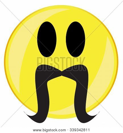 A Drooping Curling Mustache Smile Face Button Isolated On A White Background