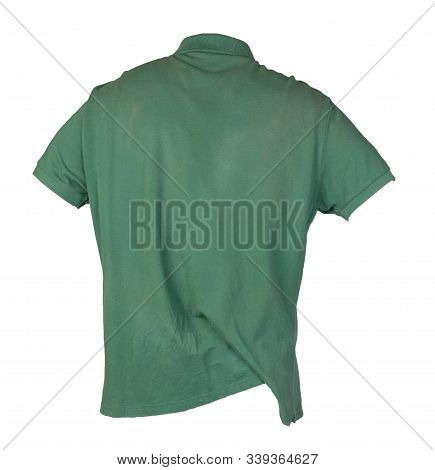 Short Sleeved Dark Greent-shirt Isolated On White Background Cotton Shirt . Casual Style