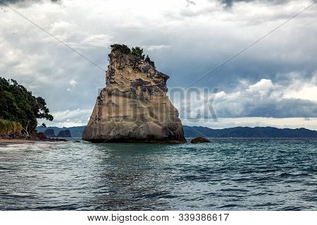 Big Rock On Cathedral Cove Beach, Coromandel Peninsula, New Zealand