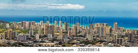 Panoramic View Of Honolulu City, Waikiki District From Tantalus Lookout