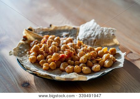 Tortilla Chickpea Wrap Samosa Buritto With Flatbread Ready To Eat With Natural Daylight On Wooden Ta