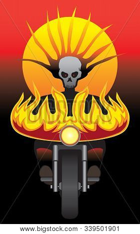 A Fiery Demon Is Riding His Motorcycle Toward The Viewer