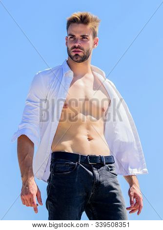 Cool And Sexy. Handsome Man Fashion Model. Muscular Man Sexy Torso. Strong Belly Of Athlete. Fitness