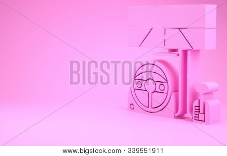 Pink Racing Simulator Cockpit Icon Isolated On Pink Background. Gaming Accessory. Gadget For Driving