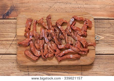 Step-by-step Preparation Of Beef Stroganoff From Beef Liver, Step 2 - Slicing Raw Beef Liver, Top Vi