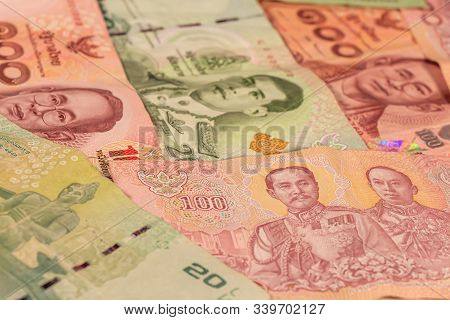 A Composition Of Thai Baht. Thb Banknotes Providing Great Options To Be Used For Illustrating Subjec