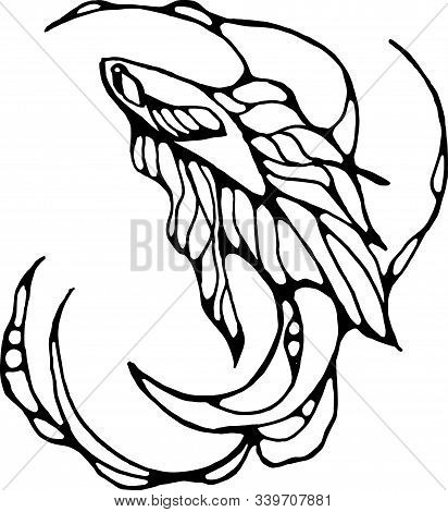 Illustration In The Form Of A Cockerel And Sea Wave Fish.