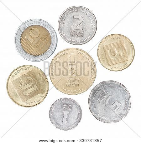 Complete Set Of Israel Coins Isolated On White Background