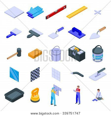 Tiler Icons Set. Isometric Set Of Tiler Vector Icons For Web Design Isolated On White Background