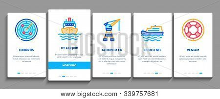 Marine Port Transport Onboarding Mobile App Page Screen. Port Dock And Harbor, Lighthouse And Anchor