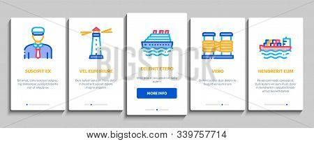 Marine Port Transport Onboarding Mobile App Page Screen. Port Dock And Harbor, Lighthouse And Anchor
