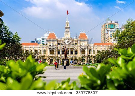 Ho Chi Minh City, Vietnam - 12. Dec. 2019:he Ho Chi Minh City Hall Or Saigon City Hall, Elegant Fren