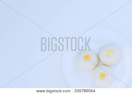 Boiled Rice With Cheese On White Plate On White Background