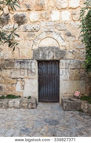 Jerusalem, Israel, December 07, 2019 : Entrance Doors To The Benedictine Abbey Of Abu Gosh In The Ch