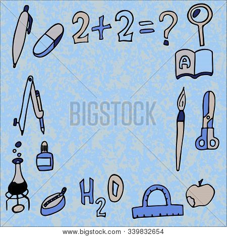 Square Frame From School Subjects With A Textured Background. Stock Vector Illustration
