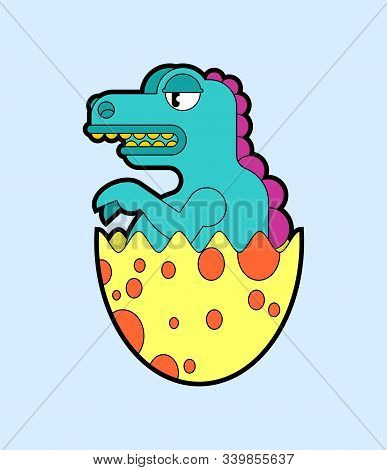 Dinosaur In Egg. Small Dyno In Shell. Cartoon Vector Illustration
 