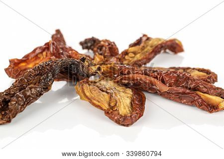 Group Of Seven Whole Dried Red Tomato Piece Flower Isolated On White Background