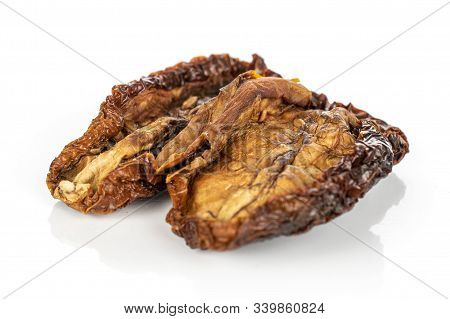 Group Of Two Whole Dried Red Tomato Piece Isolated On White Background