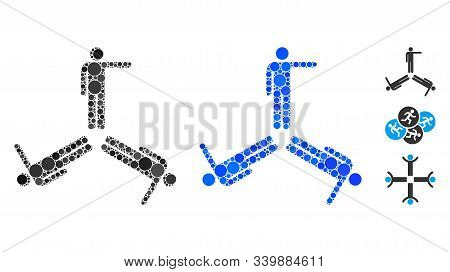 Three Pointing Men Composition Of Round Dots In Different Sizes And Color Tinges, Based On Three Poi