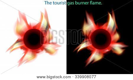 Flame Portable Kerosene Stove Or Primus, Equipment Tourist, Burner. Fire Vector Illustration.