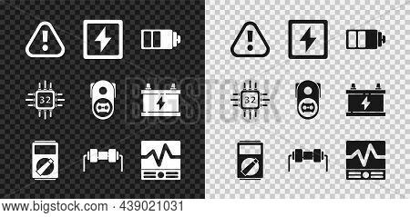 Set Exclamation Mark In Triangle, Battery Charge Level Indicator, Multimeter, Resistor Electricity, 